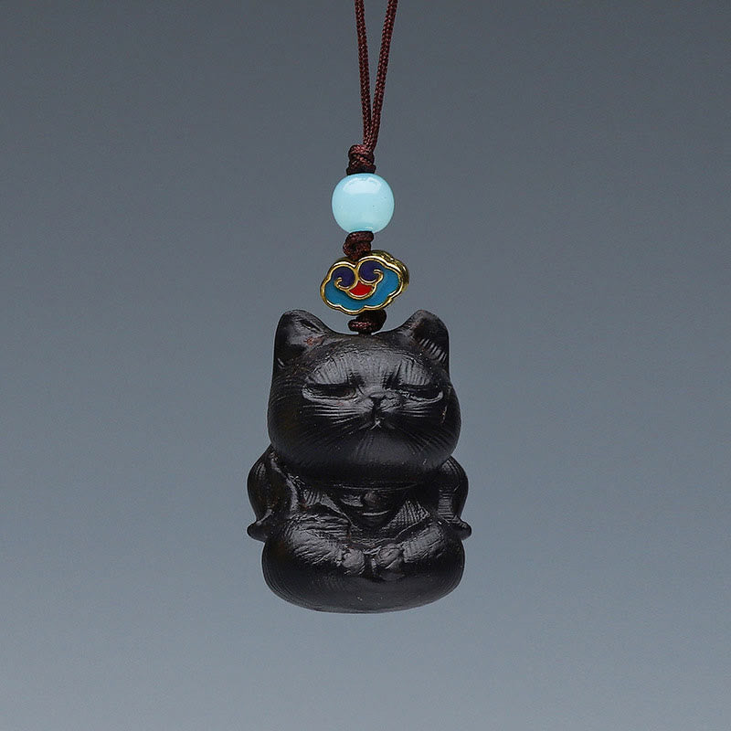 Buddha Stones Thuja Sutchuenensis Sándalo Verde Boj Mini Animal Lindo Conejo Gato Ciervo Ballena Prosperidad Teléfono Decoraciones Colgantes - Gato de sándalo rojo 3,3 x 2 cm - image 13