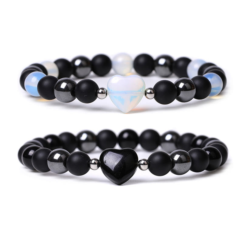 Pulsera de protección de corazón de amor de cristal de piedra de ojo de tigre de ónix negro de Buddha Stones