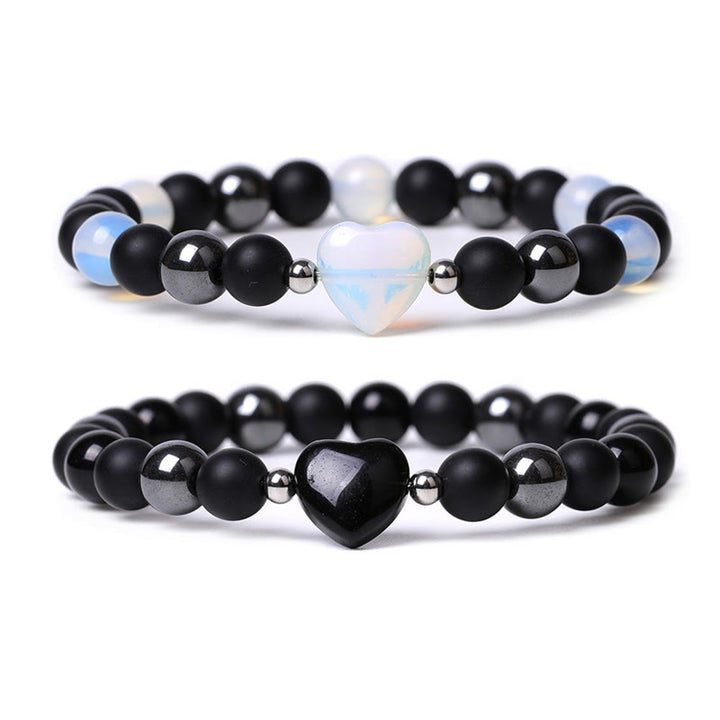 Pulsera de protección de corazón de amor de cristal de piedra de ojo de tigre de ónix negro de Buddha Stones