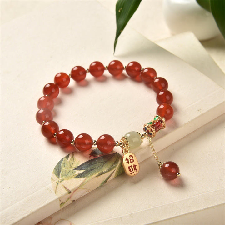 Pulsera con dije de bendición de la fortuna de confianza de Jade de ágata roja Natural