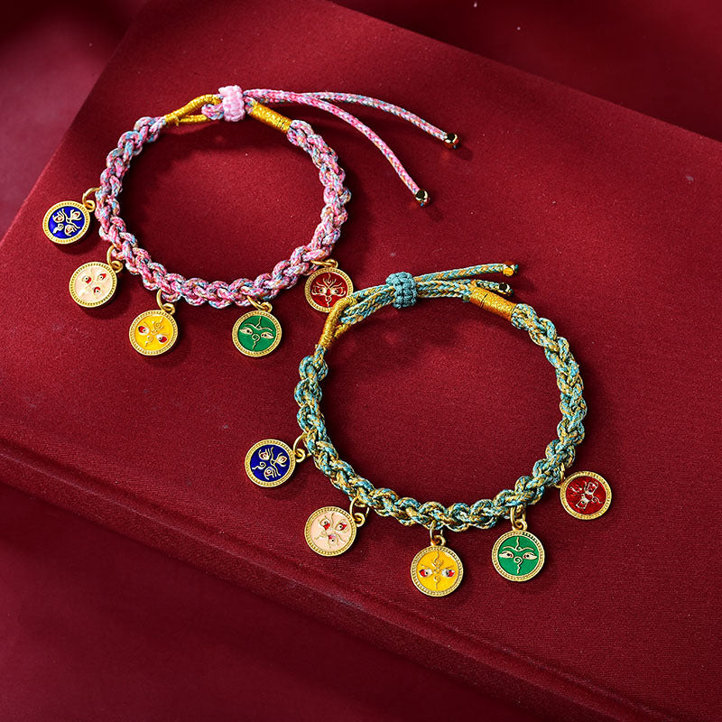 Pulsera trenzada de cuerda multicolor tibetana hecha a mano con Buddha Stones , cinco dioses de la riqueza y la suerte