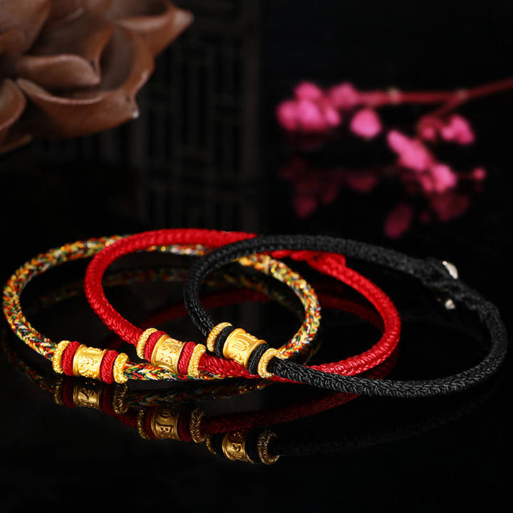 Pulsera de cuentas de la suerte con Buddha Stones Tíbet, oro 999, Om Mani Padme Hum, protección grabada