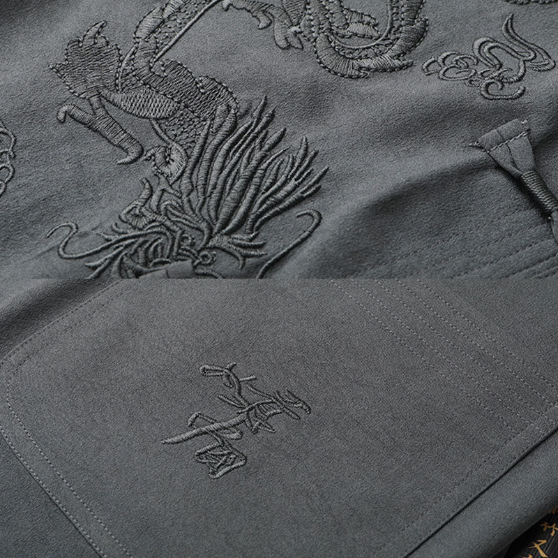 Traje Tang de Buddha Stones Hanfu dragón chino uniforme de kungfú tradicional camisetas y pantalones de manga corta conjunto de ropa para hombre