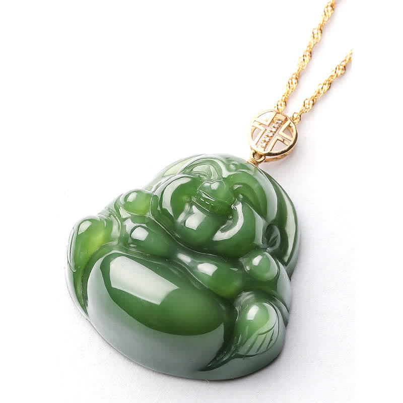 Colgante de cadena de collar de éxito de oro de 18 quilates con jade cian hetiano de Buda sonriente de plata de ley 925 - image 9