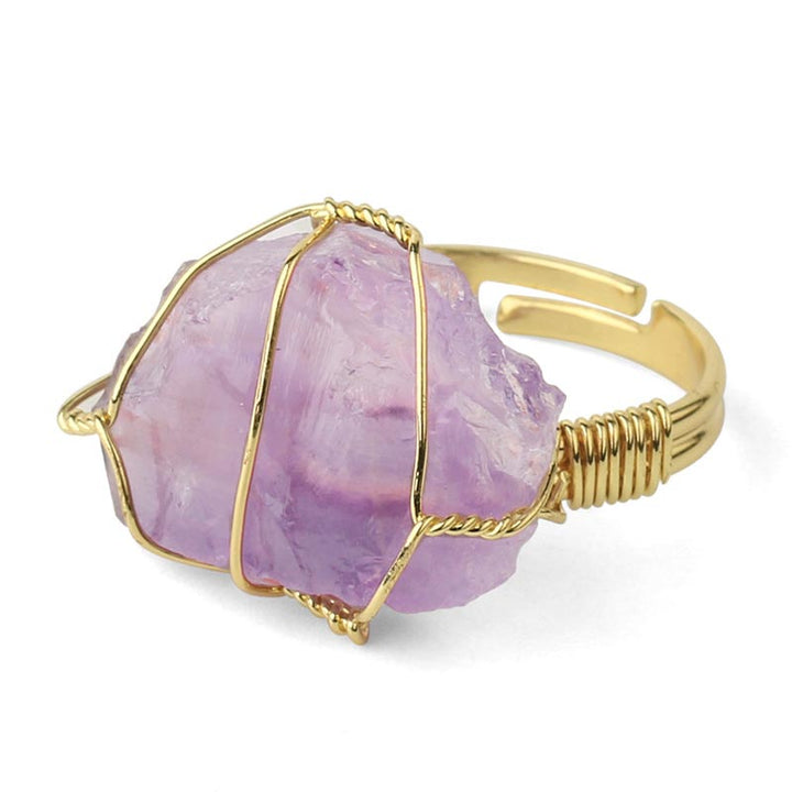Anillo ajustable de amatista con piedras preciosas de cristal natural de Buddha Stones