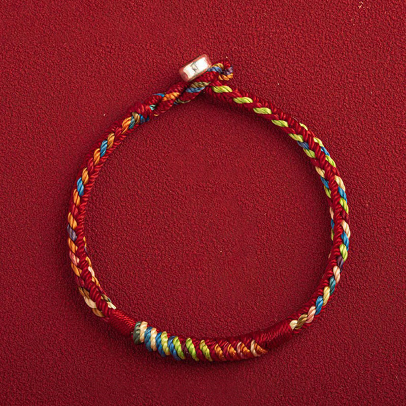 Buddha Stones Pulsera multicolor con Que estés seguro y afortunado en el próximo año - Hilo rojo de cinco colores - 19 cm - Hebilla de plata 925 - image 12