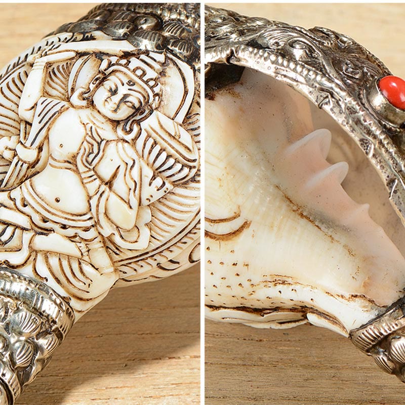 Decoración positiva de la riqueza de la concha de Buda Shankha grabada hecha a mano tibetana - image 8