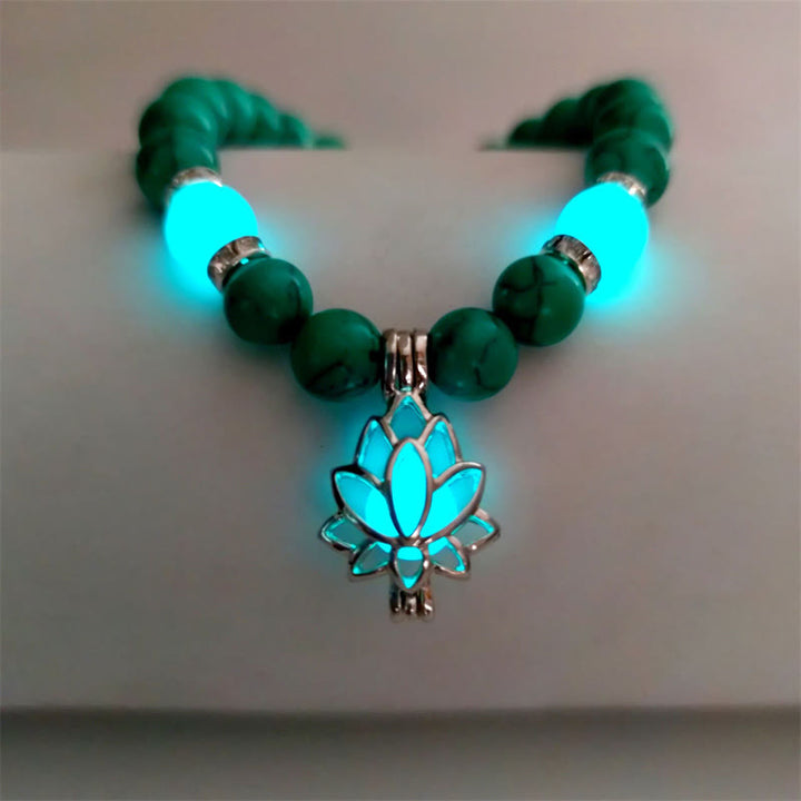 Pulsera de protección de loto con cuentas luminosas de piedra brillante turquesa tibetana de Buddha Stones