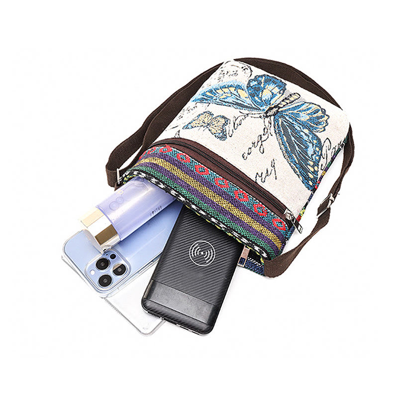 Bolso bandolera de lona bordado con mariposa de elefante, bolso bandolera