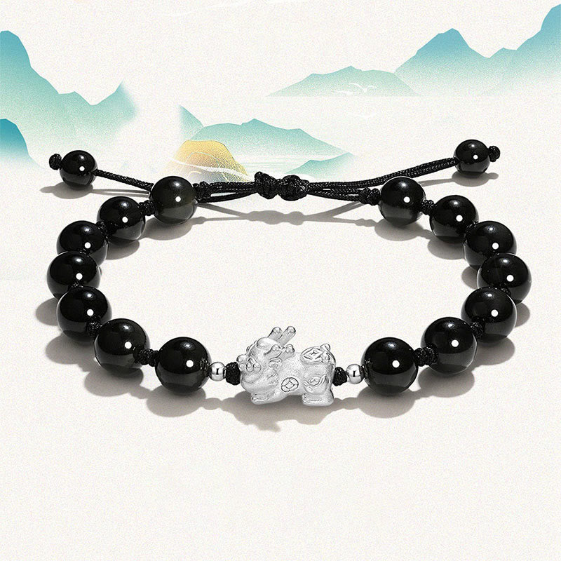 Pulsera de fuerza PiXiu con Buddha Stones, obsidiana negra natural, ojo de gato, cristal rosa - PiXiu de obsidiana negra (circunferencia de la muñeca: 15-16 cm) - image 0