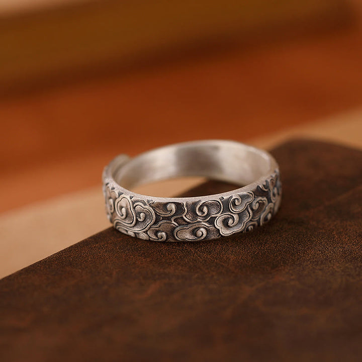 Anillo de iluminación grabado con Buddha Stones de plata de ley 999, flor de loto, flor de ciruelo, nubes auspiciosas - image 8