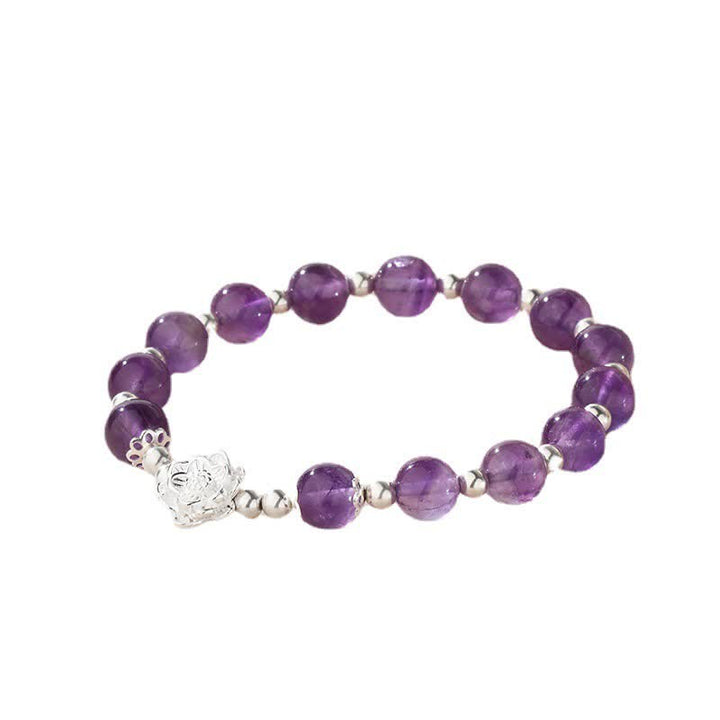 Pulsera espiritual de loto de amatista natural de plata de ley 925 con Buddha Stones