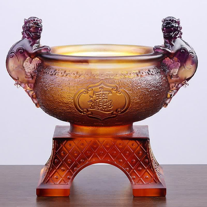 Hecho a mano Liuli Crystal PiXiu Treasure Bowl Art Piece Decoración del hogar