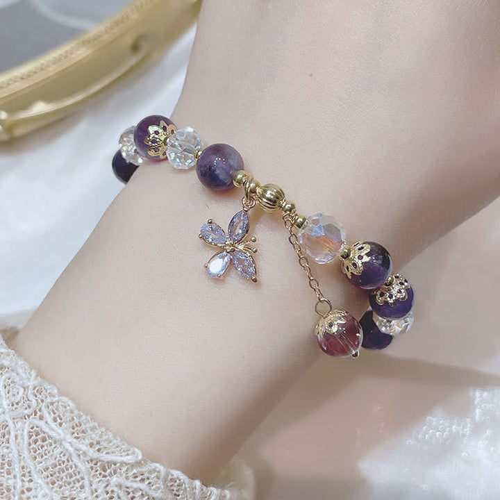 Pulsera con dije de mariposa espiritual de cristal de amatista natural con Buddha Stones