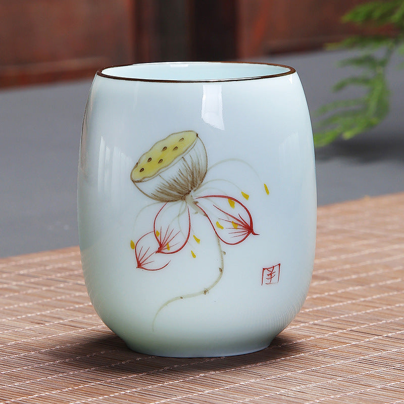 Taza de té de cerámica con Buddha Stones, pez Koi, paisaje de loto, diente de león, flor de peonía, taza de té de Kung Fu