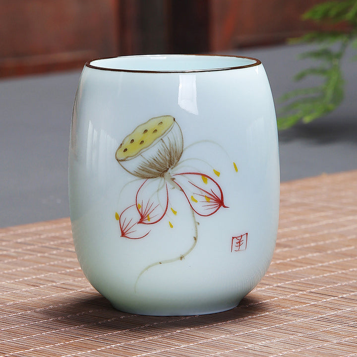 Taza de té de cerámica con Buddha Stones, pez Koi, paisaje de loto, diente de león, flor de peonía, taza de té de Kung Fu
