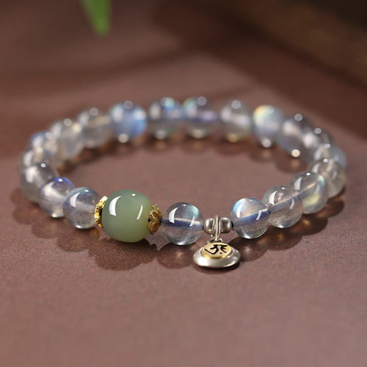 Buddha Stones Zodiaco Chino Buda Natal Plata de Ley 925 Piedra Lunar Natural Hetian Jade Pulsera Positiva