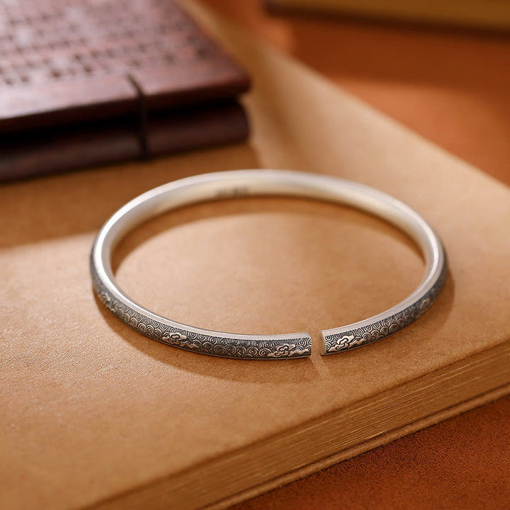 Brazalete de pulsera de la suerte con diseño de nubes propicias de plata de ley 999 vintage con Buddha Stones