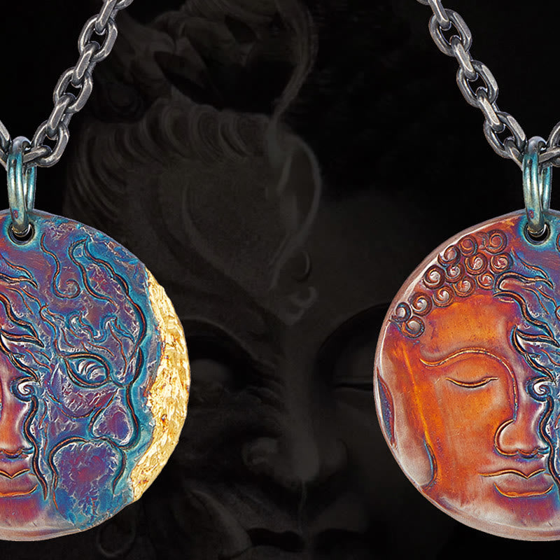 Collar con colgante de plata de ley 999 con Buddha Stones , oro de 24 quilates, mitad demonio, mitad Buda - image 1