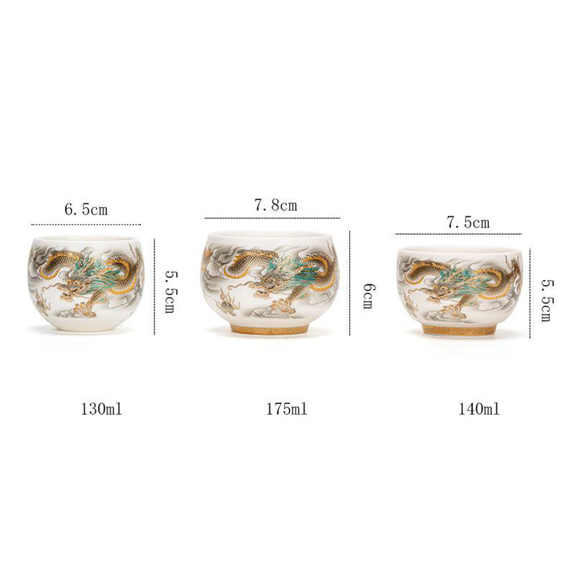 Taza de té de cerámica con caja de regalo, tazas de té de Kung Fu con Buddha Stones , dragón, Fénix, nubes propicias