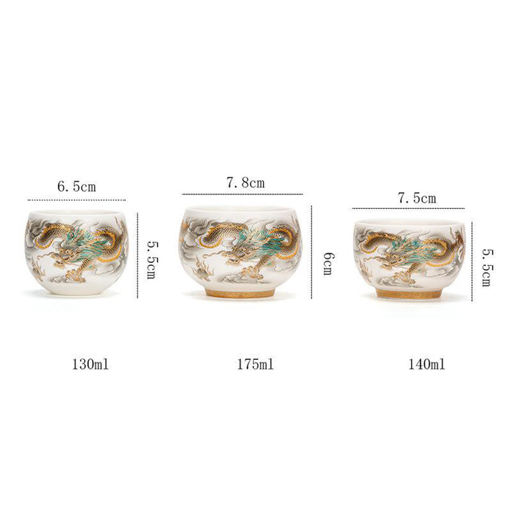 Taza de té de cerámica con caja de regalo, tazas de té de Kung Fu con Buddha Stones , dragón, Fénix, nubes propicias