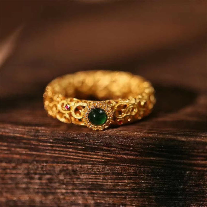 Anillo de la suerte del éxito del jade cian de plata de ley 925 con Buddha Stones - Jade cian (Éxito♥Sanación) (US6) - image 0