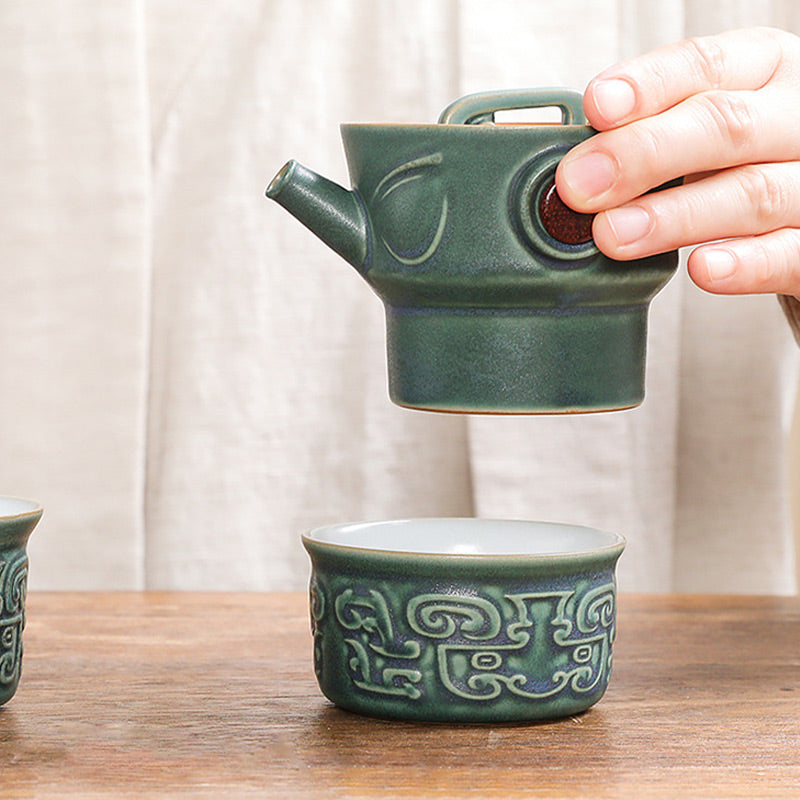 Taza de té de cerámica Kung Fu con bolsa, Buddha Stones , Sanxingdui