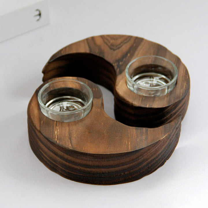 Portavelas de madera Yin Yang, artículos de uso para rituales de meditación