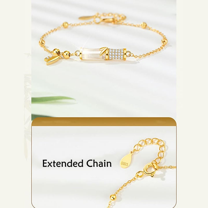 Pulsera de la suerte con hojas de circón de bambú y jade blanco chapada en oro de 18 quilates de plata de ley 925 con Buddha Stones - image 8
