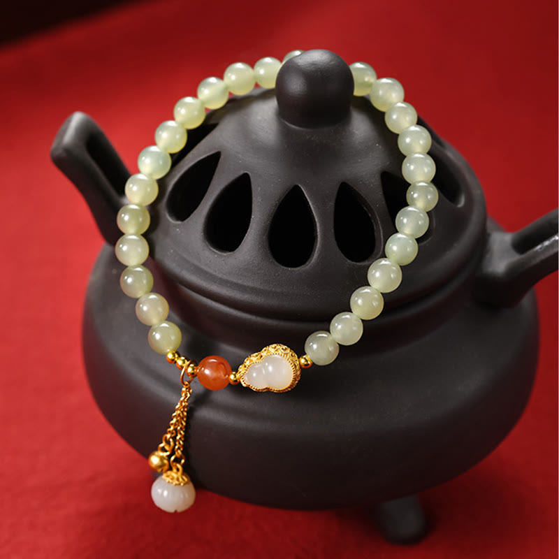 Pulsera de la suerte de la abundancia del loto de la calabaza del jade hetiano de plata de ley 925 - image 1