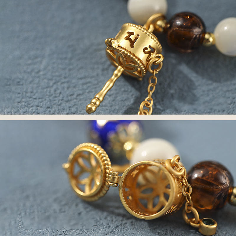 Buddha Stones, incienso tibetano, ceniza de cristal Liuli, piedra Tridacna, piedra solar, Om Mani Padme Hum, pulsera con dije de rueda de oración