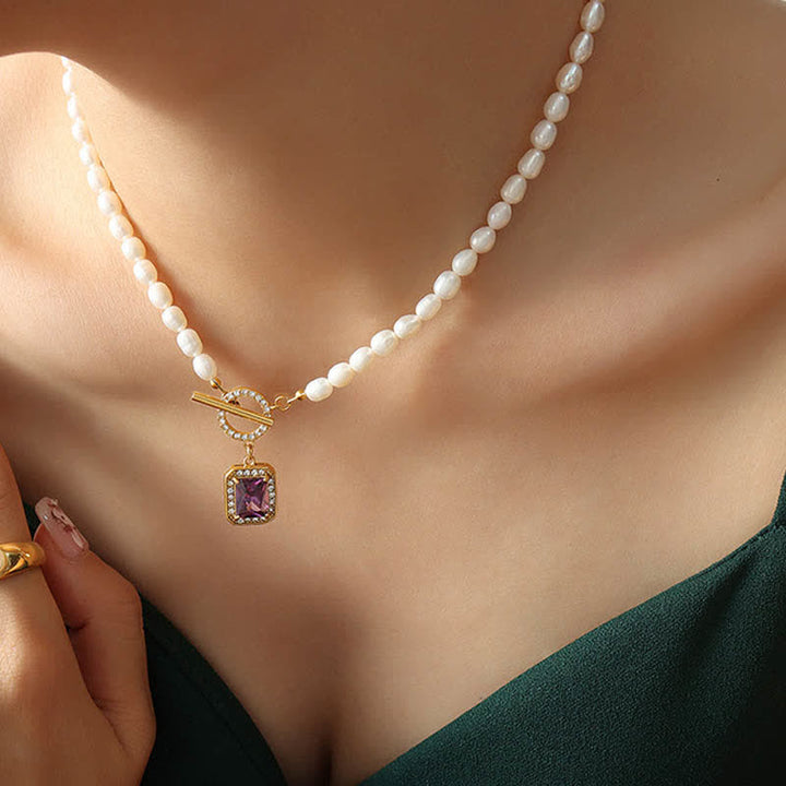 Colgante de collar con dije de riqueza de circonitas y perlas