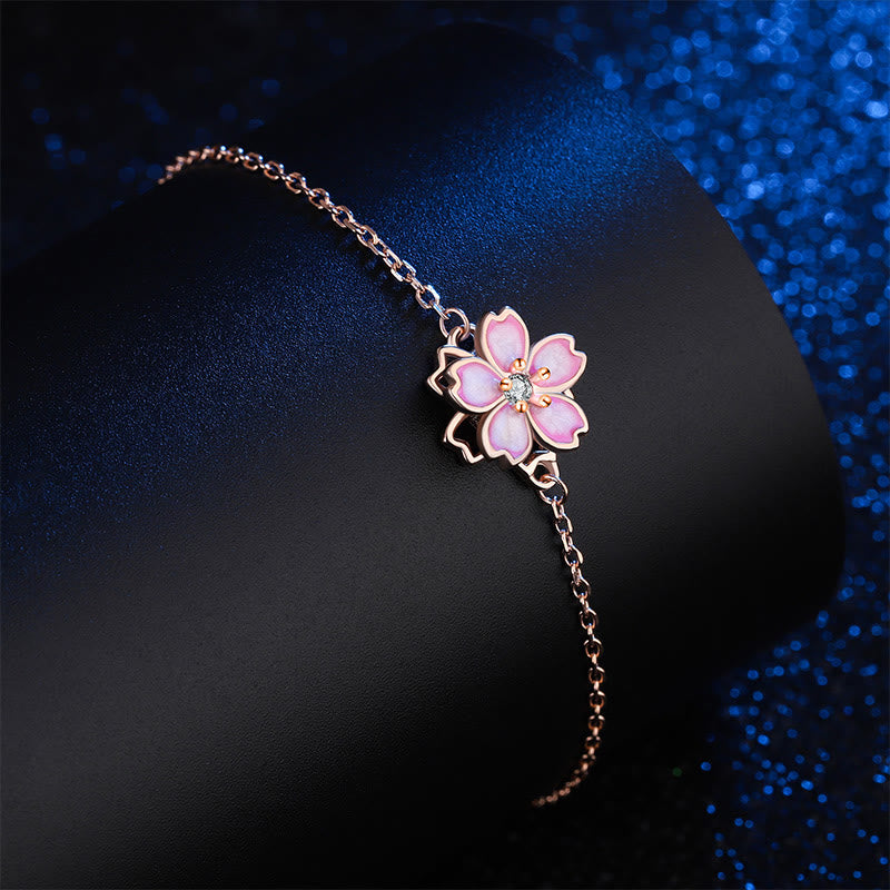 Pulsera con cadena de bendición de flor de cerezo de plata de ley 925 con Buddha Stones , anillo giratorio - image 4