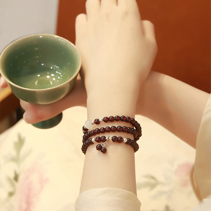 Pulsera de triple vuelta con protección para ojos de gato, granate natural, plata de ley 925 con Buddha Stones - image 3