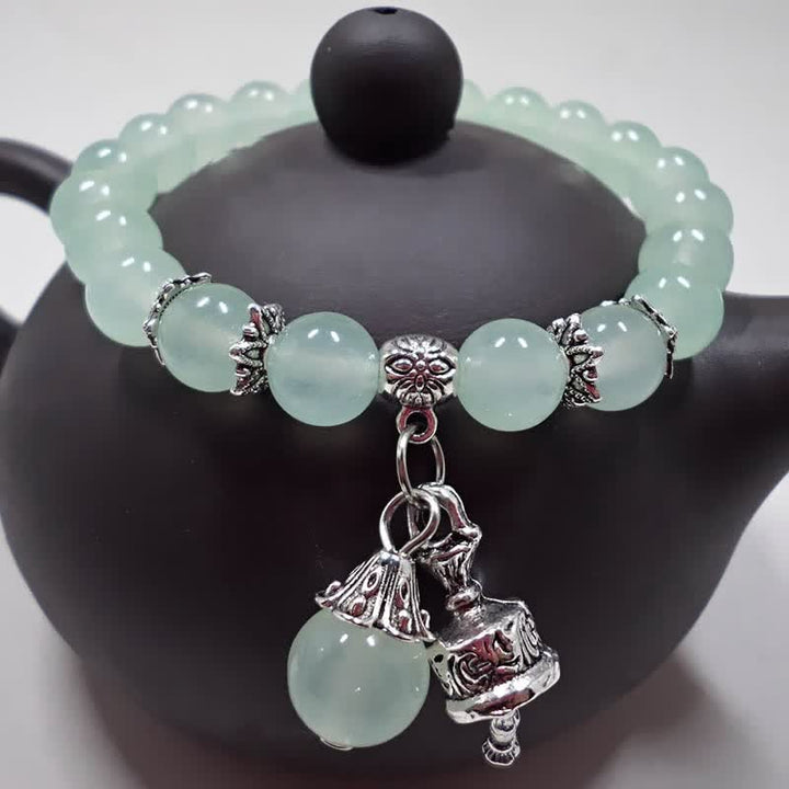 Pulsera con dije de campana con cuentas de energía de piedra de calcedonia de cristal vintage