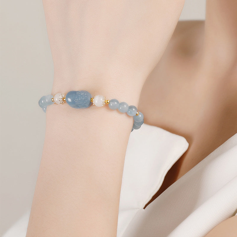 Pulsera curativa PiXiu con Buddha Stones , aguamarina, fresa, cuarzo, amatista, piedra lunar