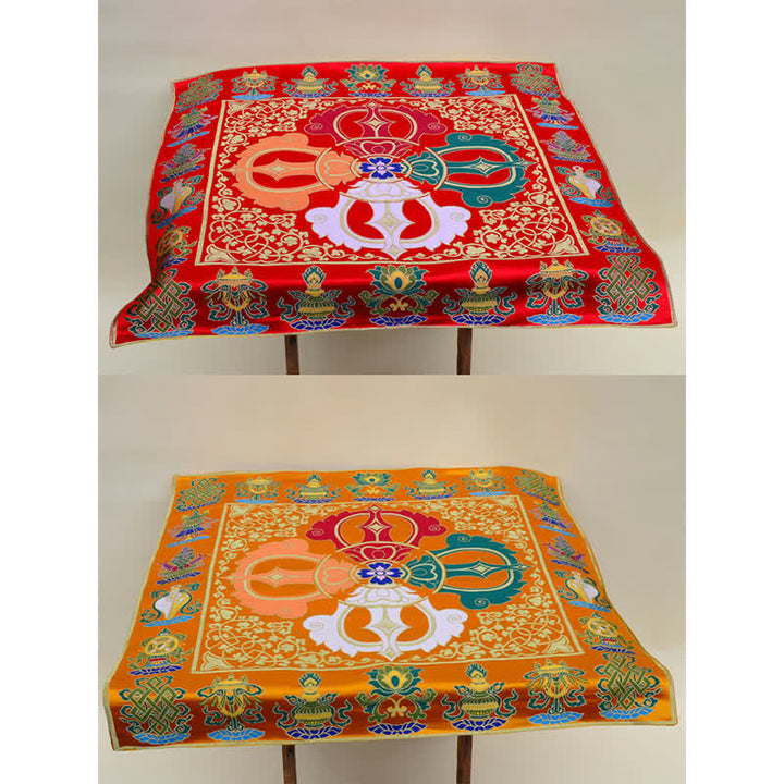 Tapete para altar de oración con nudo sin fin, tapete para meditación curativa, 8 símbolos auspiciosos, camino de mesa