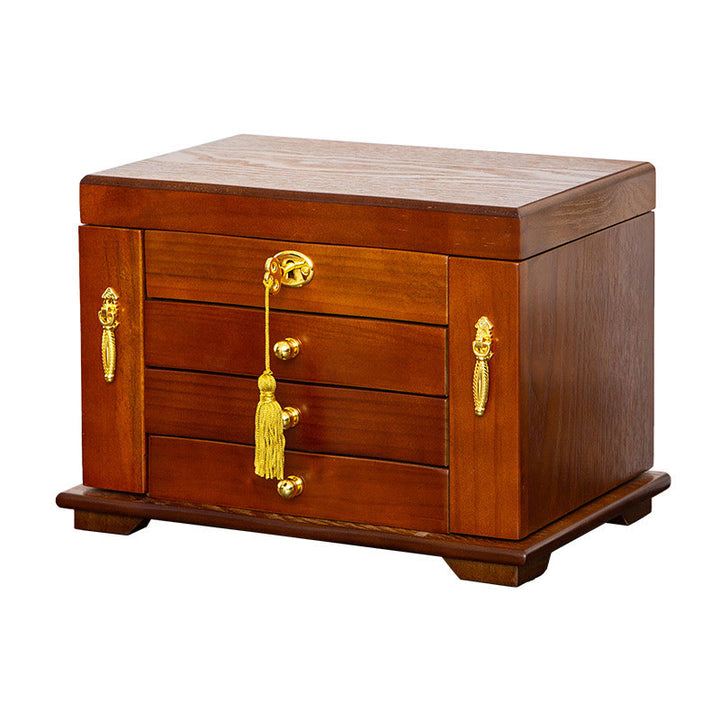 Caja de almacenamiento de joyería de madera de gran capacidad Vintage con Buddha Stones con espejo