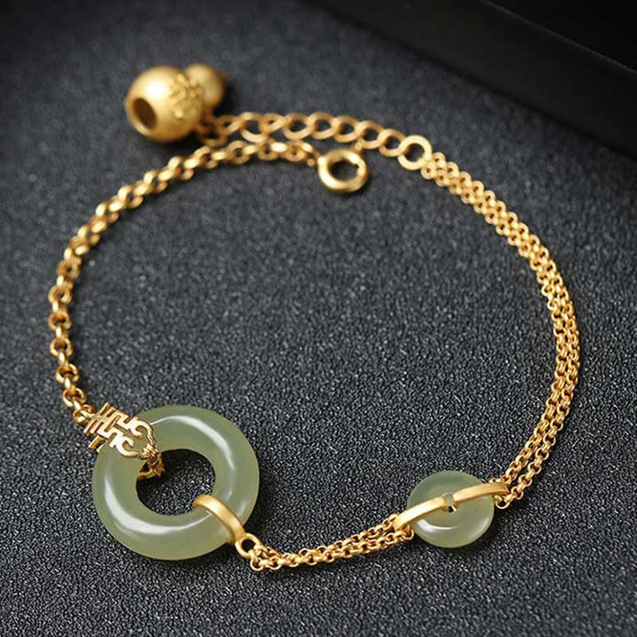Pulsera de cadena de prosperidad auspiciosa con personaje Fu de calabaza con hebilla de paz redonda de Jade