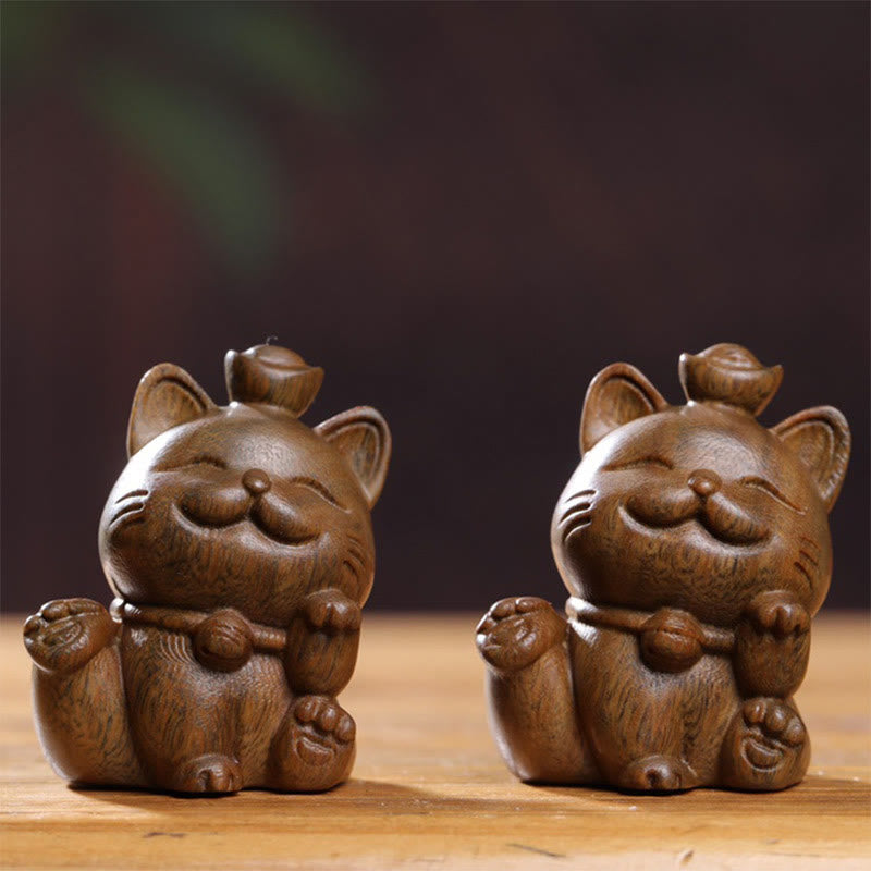 Buddha Stones Mini lingote de sándalo verde gato de la suerte tallado decoraciones de escritorio de paz - image 16