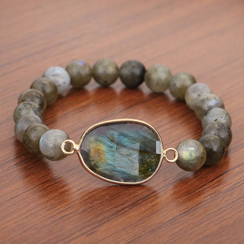 Pulsera de cuentas curativas con soporte de piedra lunar de labradorita natural de Buddha Stones - image 4