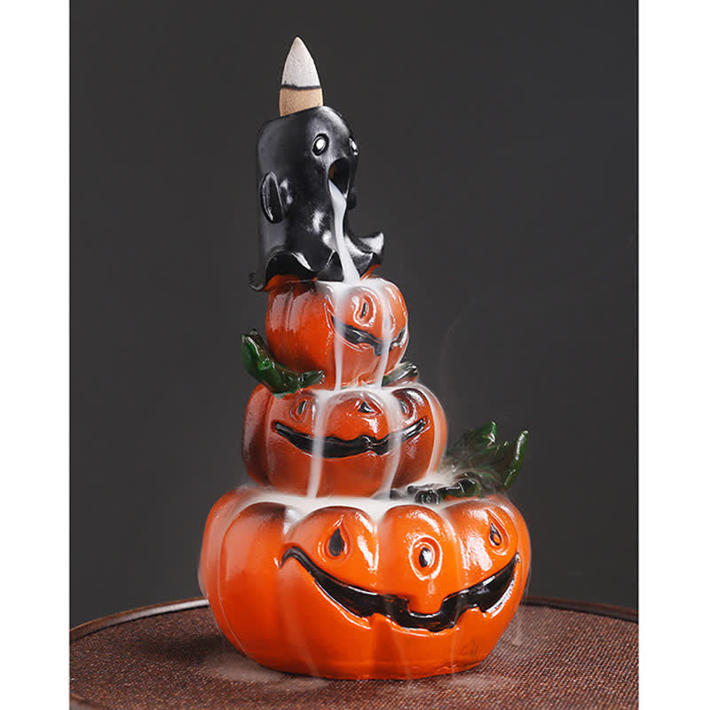 Quemador de incienso de fuente de humo de reflujo de resina fantasma de calabazas de Halloween Decoración