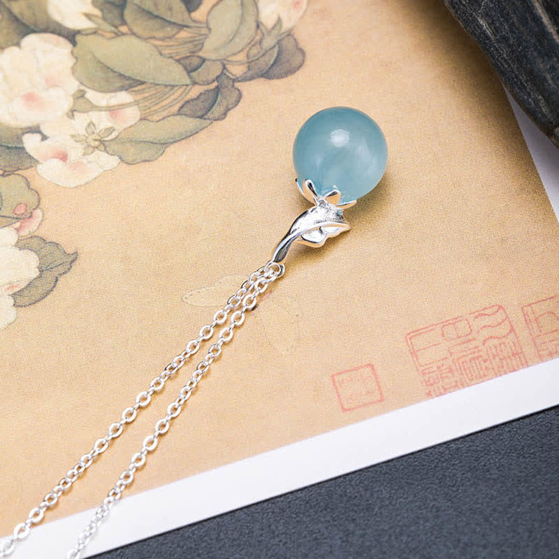 Collar con pendientes de plata de ley 925 con Buddha Stones , hoja de aguamarina natural, flor y paz - image 9