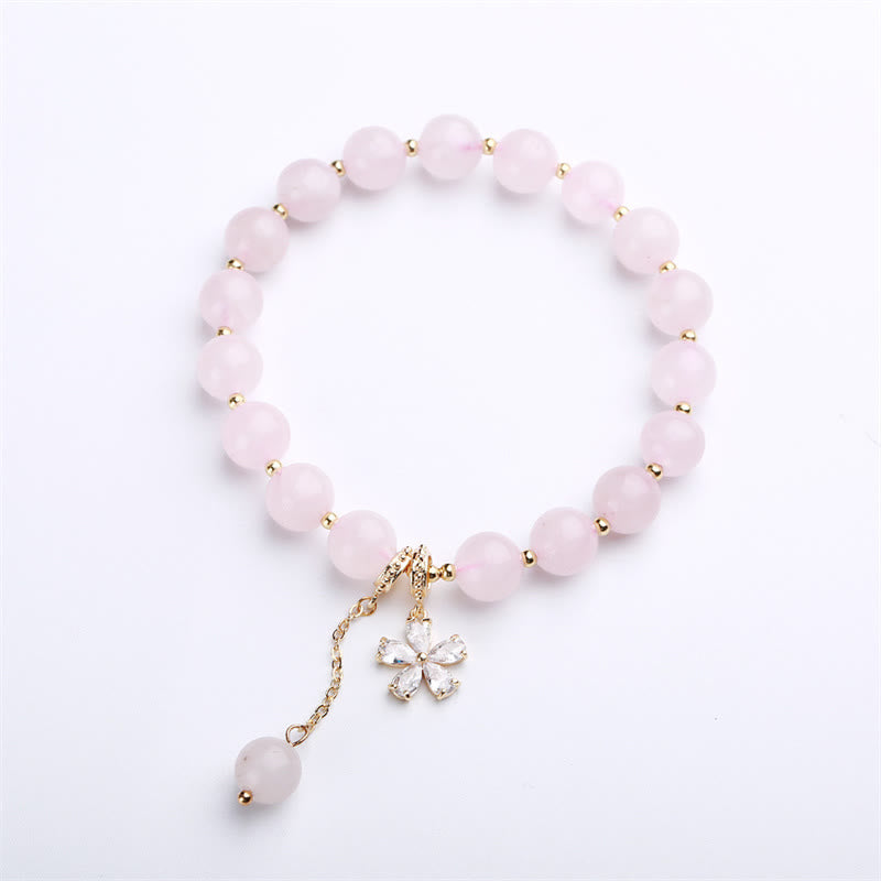 Pulsera de amor de flor de ciruelo de cristal rosa natural