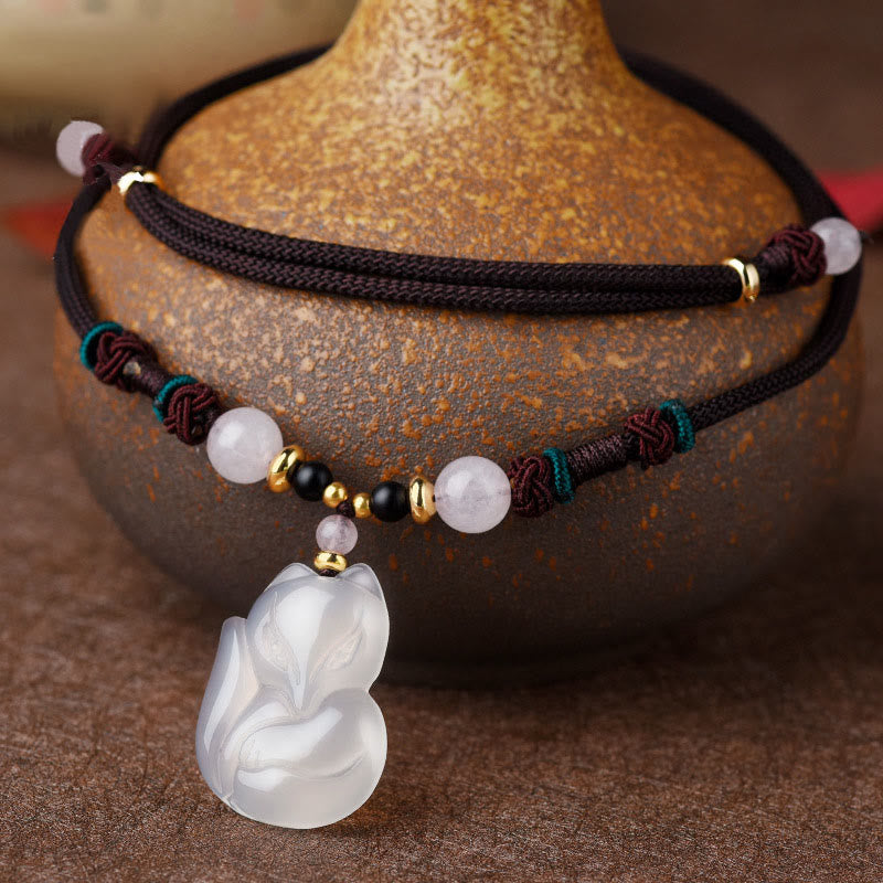 Collar con colgante de cadena de armonía con cuentas de cristal rosa de zorro de calcedonia con Buddha Stones - Calcedonia (Armonía Positiva♥) - image 0
