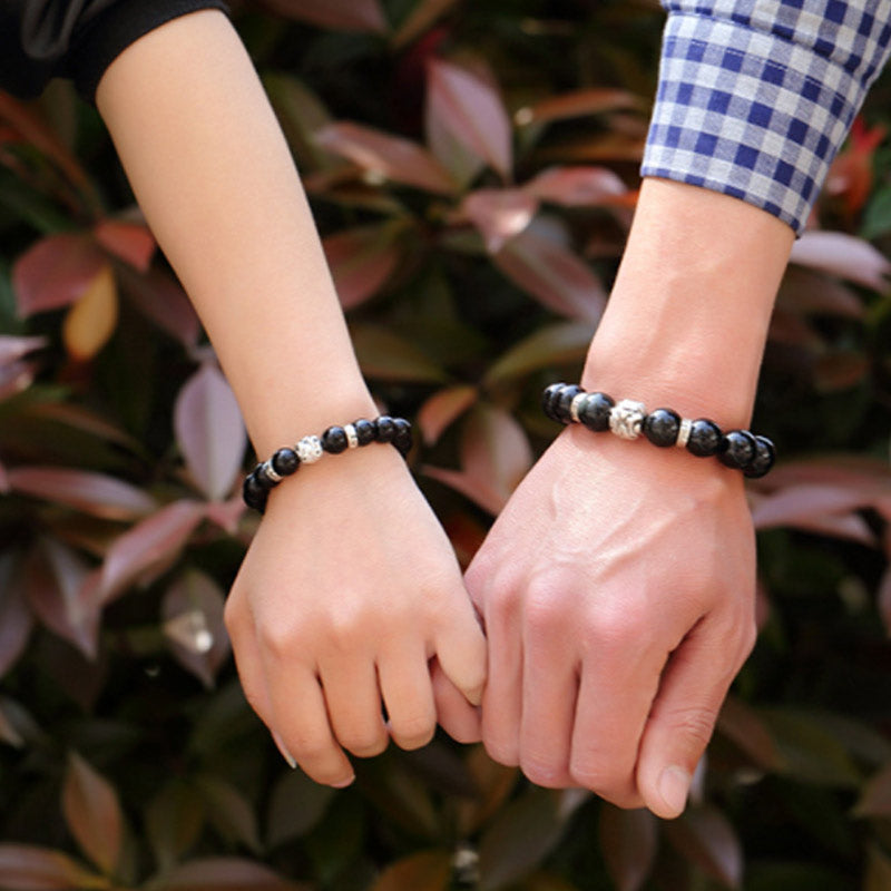 Pulsera de bendición PiXiu de obsidiana arcoíris natural FengShui