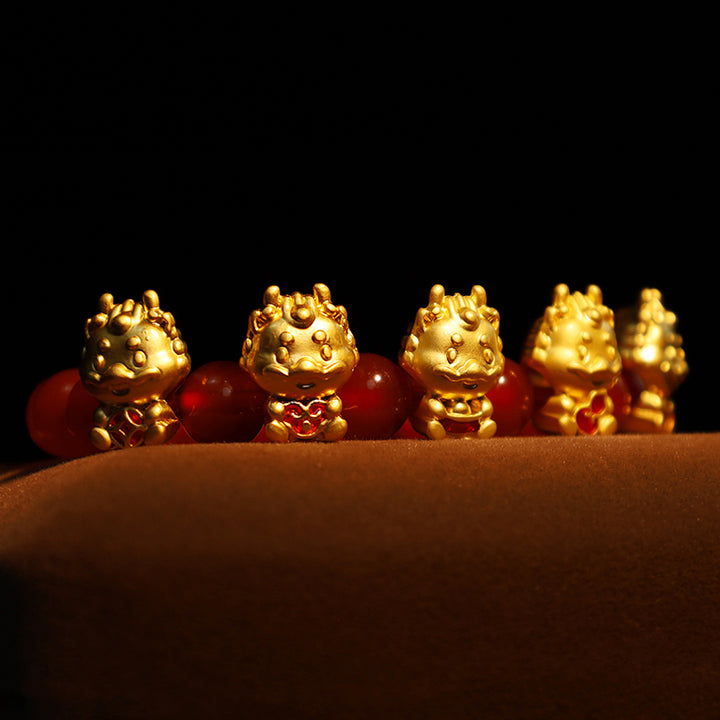 Buddha Stones Año del Dragón Ágata Roja Natural Moneda de Cobre Pulsera de Protección de Personajes Fu
