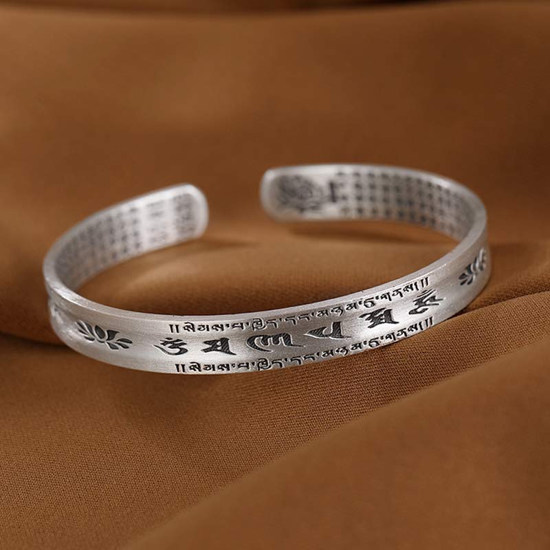 Pulsera de plata de ley 999 con Buddha Stones Om Mani Padme Hum Lotus Wisdom