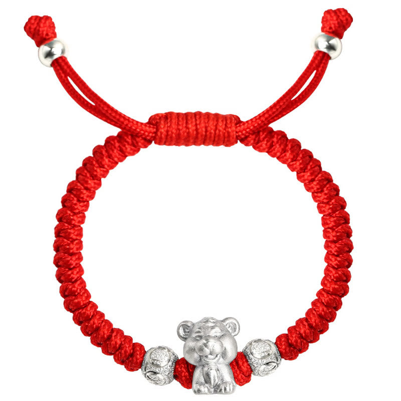 Pulsera para niños hecha a mano con cuerda roja del zodíaco chino de plata de ley 999 con Buddha Stones - image 13
