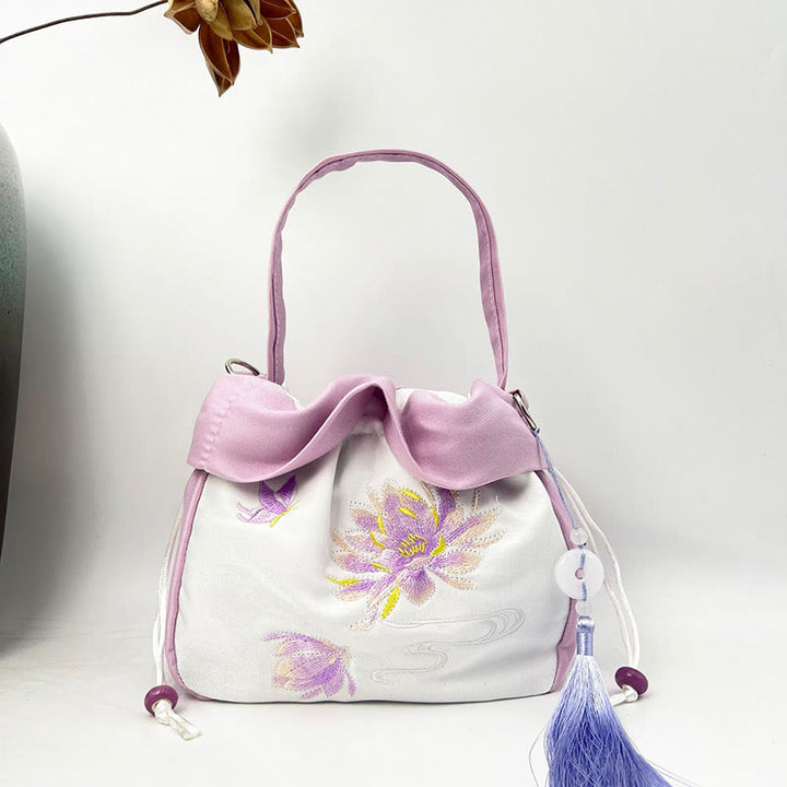 Buddha Stones Suzhou Bordado Camelia Magnolia Peonía Loto Seda Bolso Bandolera Bolso Bandolera Bolso
